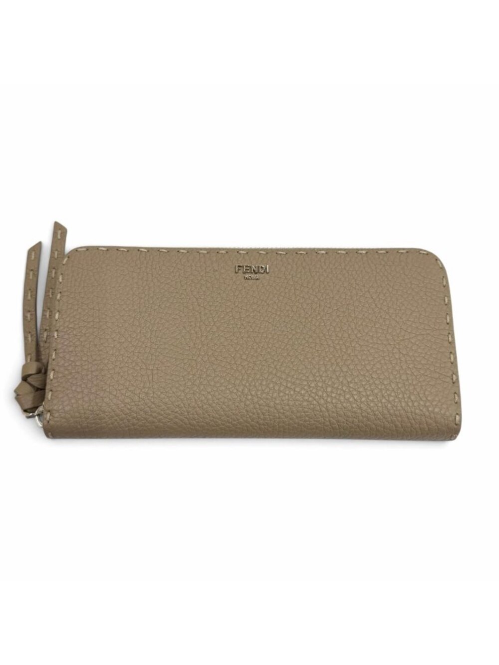 Fendi Dove Gray Logo Selleria Peekaboo Zip Around Leather Wallet